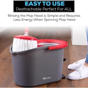 spin mop cleaning system with 3 microfiber mop heads red/black