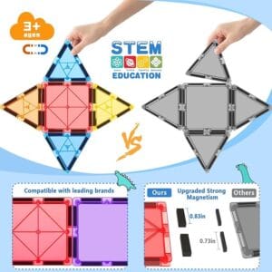 100pcs magnetic tiles stem building toys set with 2 cars